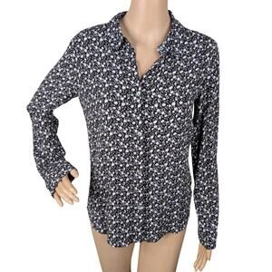 & Other Stories Ditsy Floral Blouse SZ 0 Black Purple Crepe Button Down Prairie